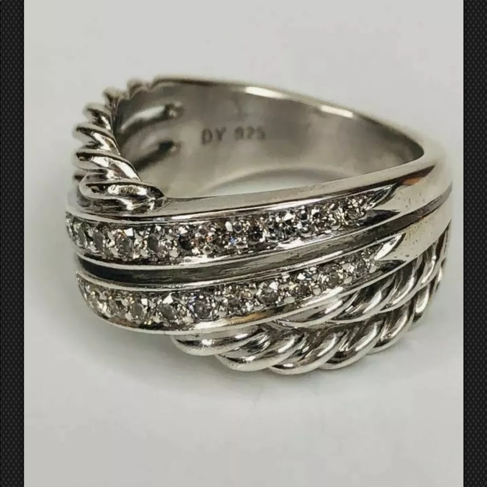 DAVID YURMAN SS 2 ROWS PAVE DIAMOND CROSSOVER SZ 7